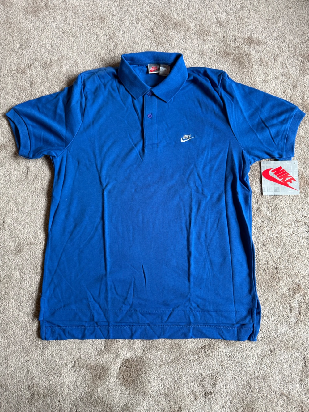 NWT Vintage Nike Men's Blue Polo Shirt with Swoosh